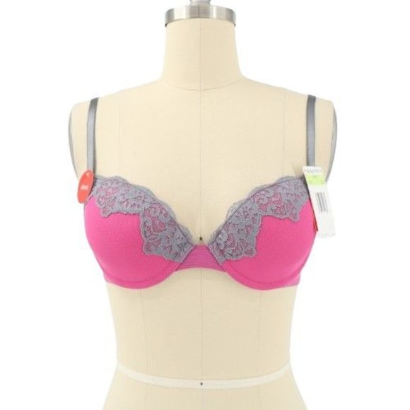 NWT Maidenform 3427 Pink Gray Lace Trim Demi Bra 34B - Picture 1 of 3